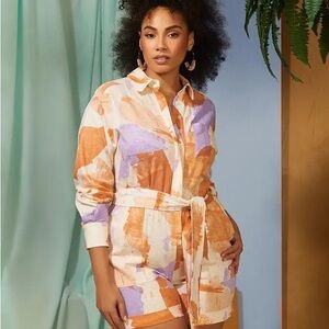EL OQIUII Abstract Brushstroke Shirt Romper